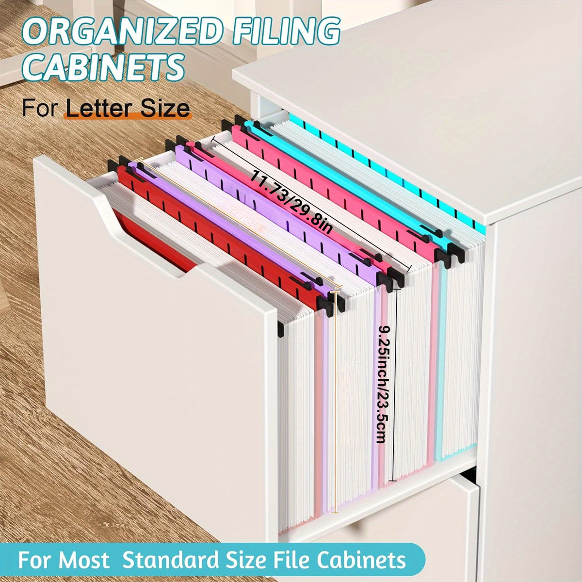6 Pcs PP Hanging File Folders Retractable Hooks Assorted Colours