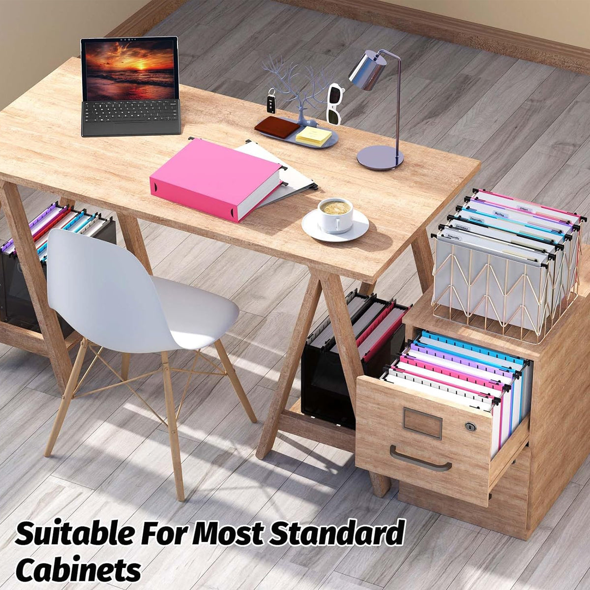 6 Pcs PP Hanging File Folders Retractable Hooks Assorted Colours