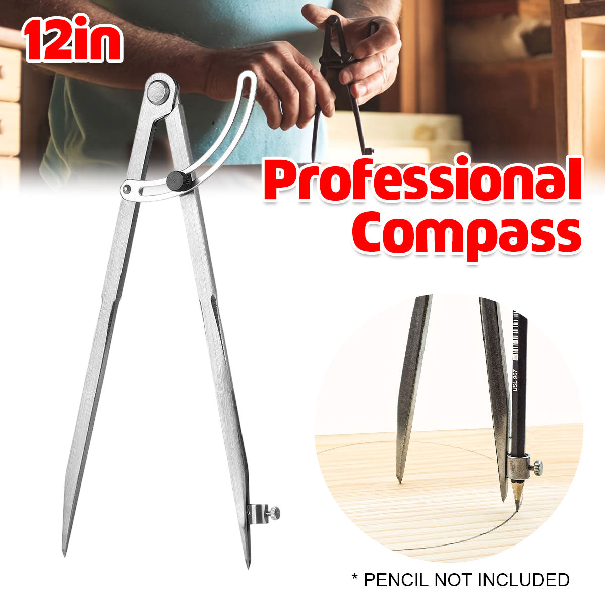Professional Compass Carbon Steel Drawing Tool for Math Engineering