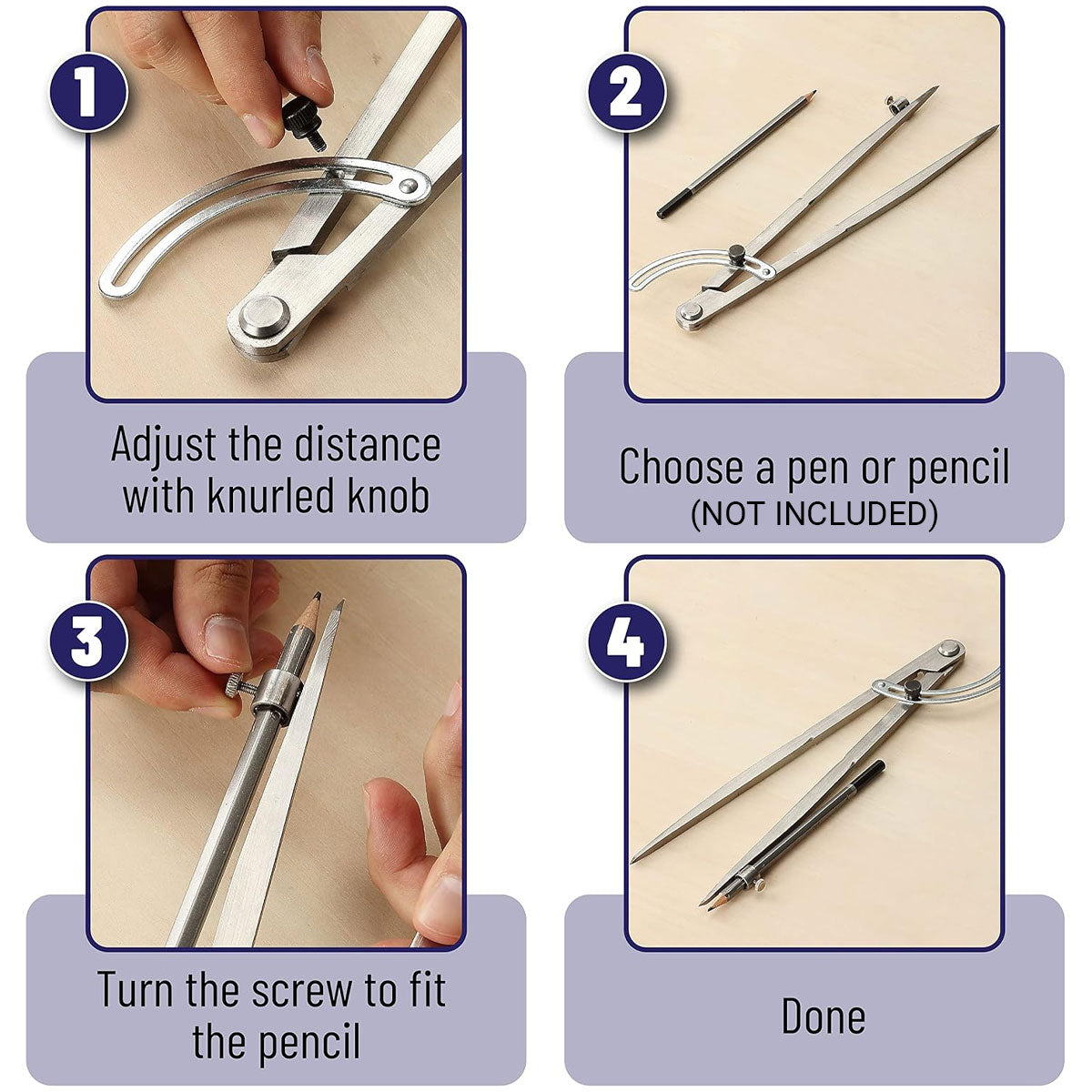 Professional Compass Carbon Steel Drawing Tool for Math Engineering