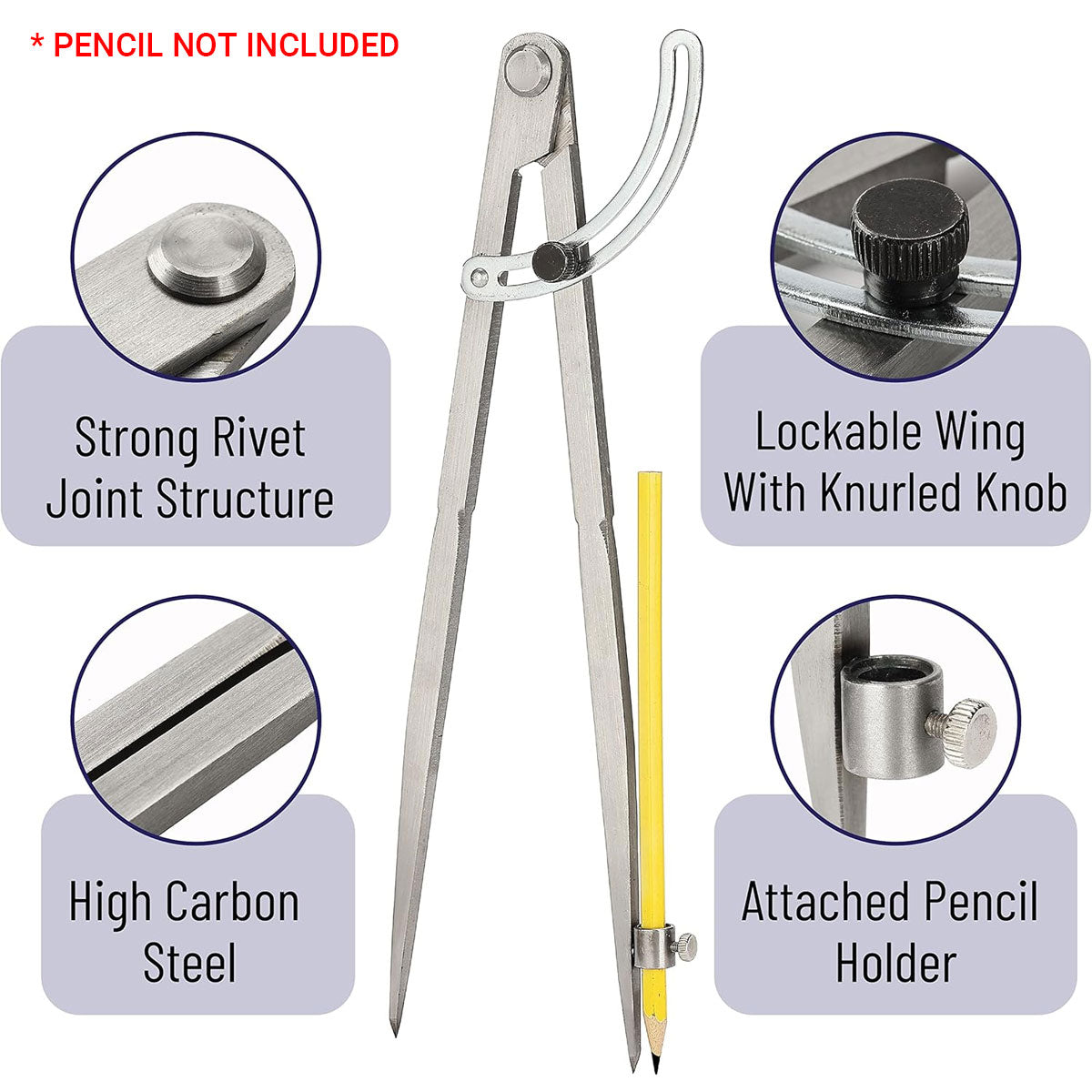 Professional Compass Carbon Steel Drawing Tool for Math Engineering