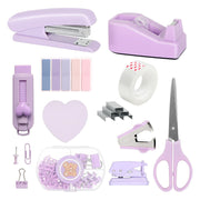 Purple Office Supplies Set with Stapler and Scissors
