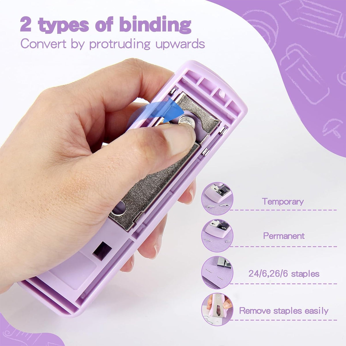 Purple Office Supplies Set with Stapler and Scissors