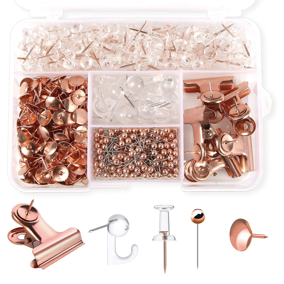 Rose Gold Office Clip and Pin Set with 465 Pcs and Storage Compartments ...