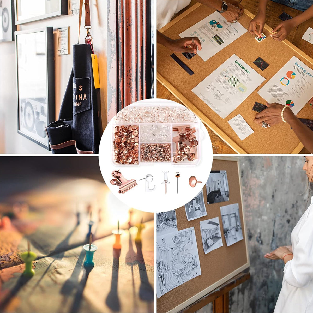 465 Pcs Rose Gold Office Clip and Pin Set with Storage Box