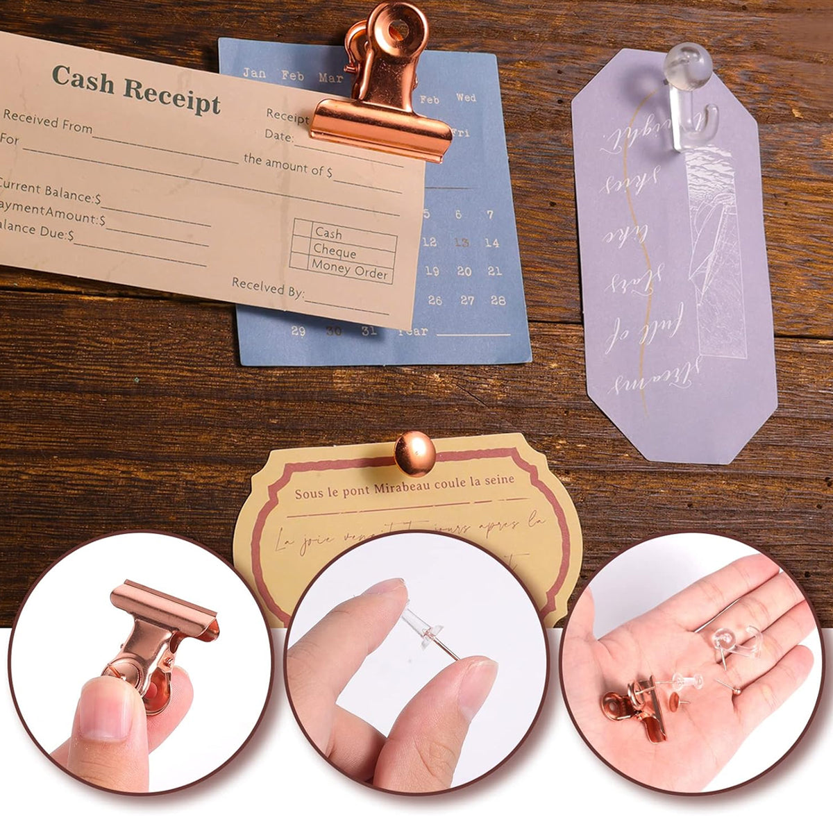 465 Pcs Rose Gold Office Clip and Pin Set with Storage Box