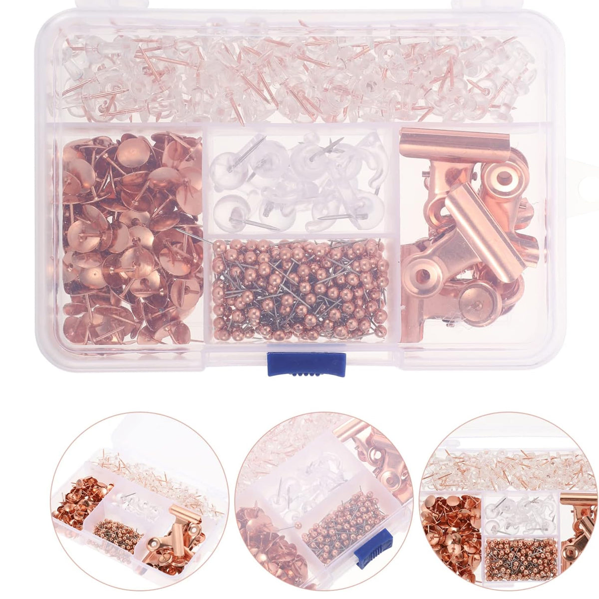 465 Pcs Rose Gold Office Clip and Pin Set with Storage Box