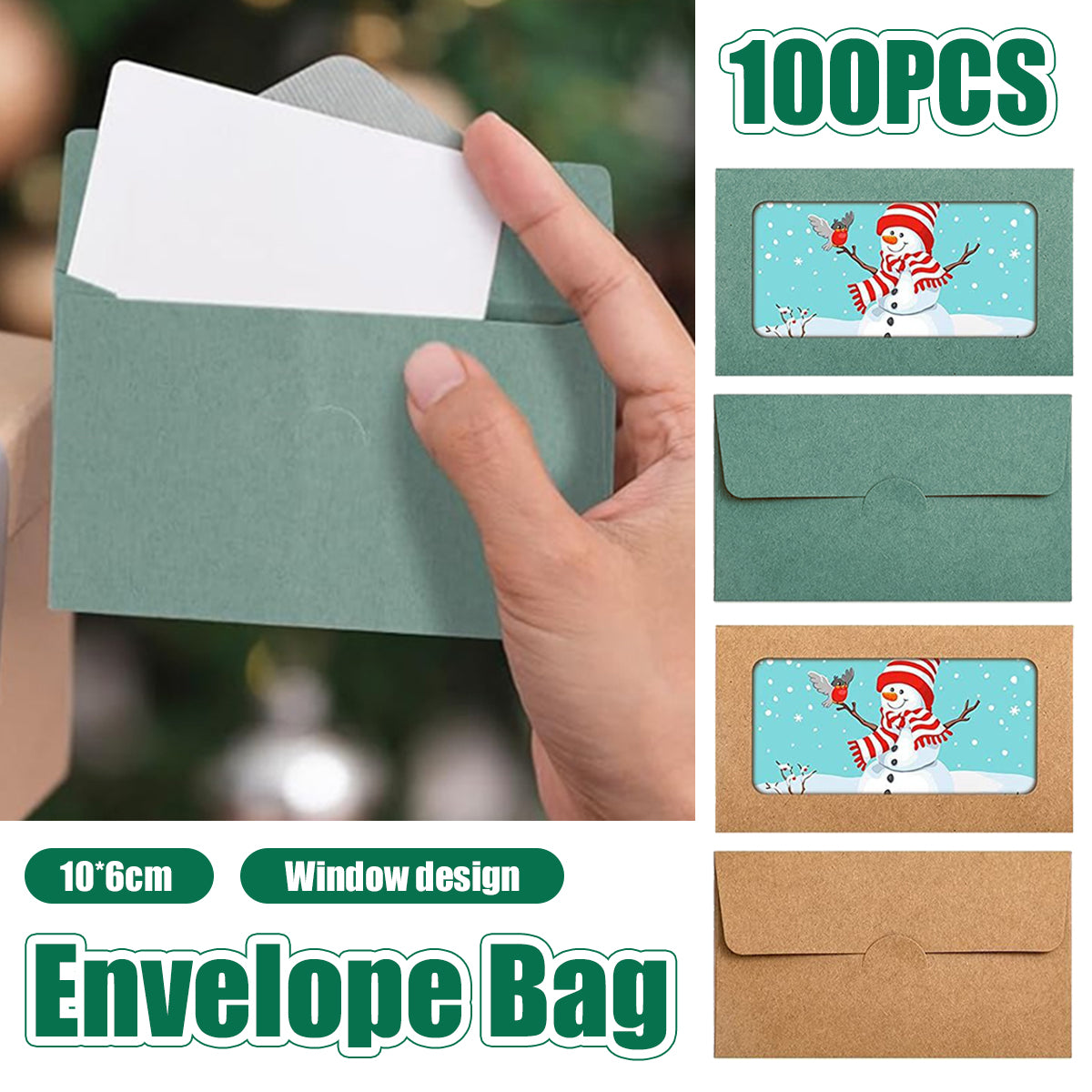 100 Pcs Kraft Window Envelopes Self-Seal