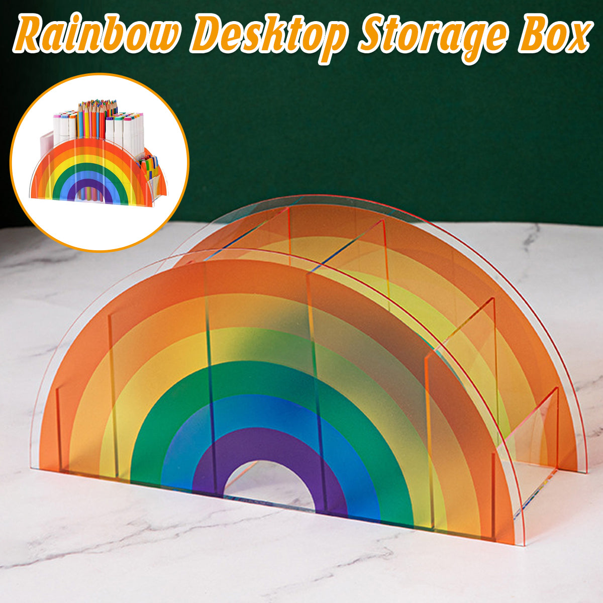 Desktop Organiser Rainbow 5-Compartment Plastic Stationery Box