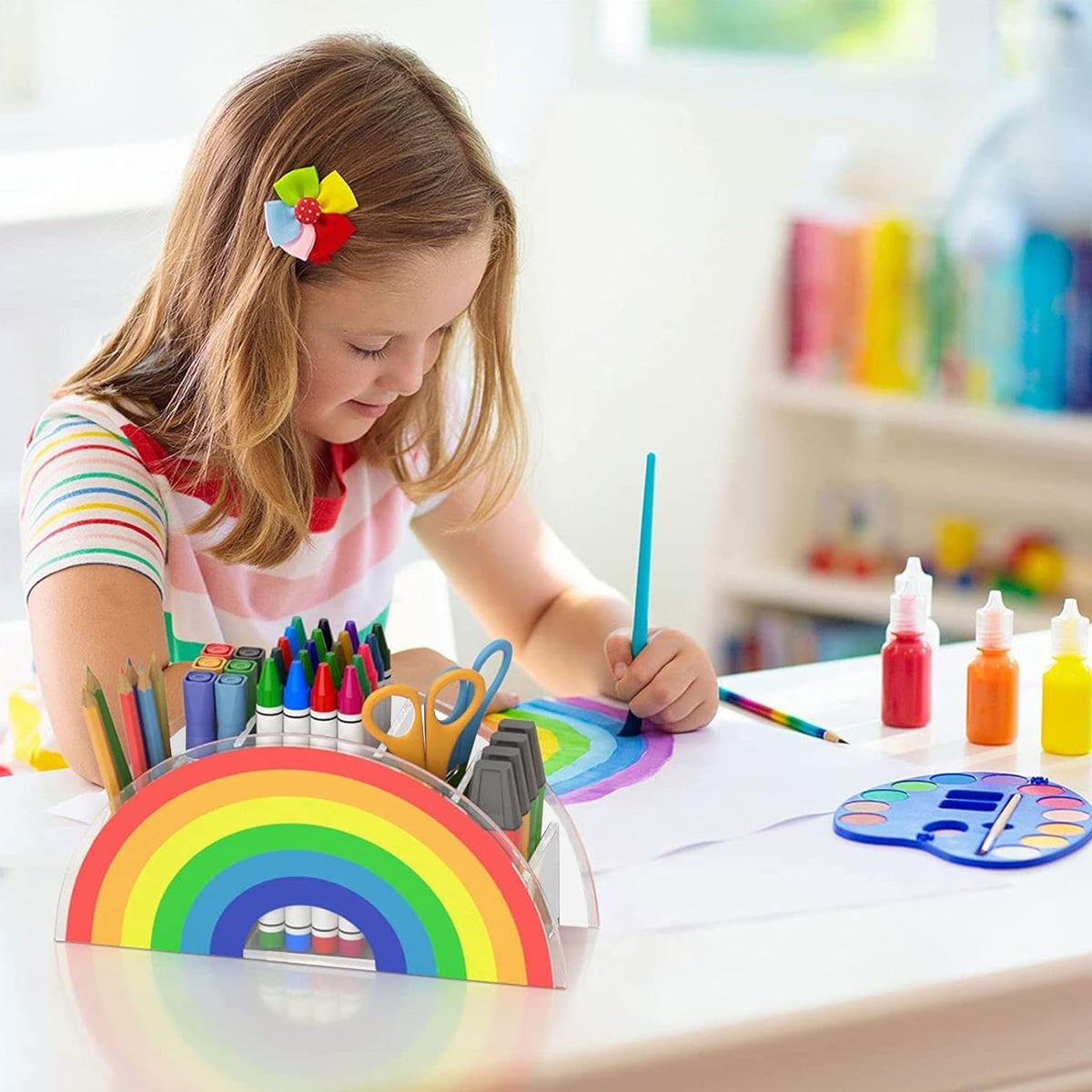 Desktop Organiser Rainbow 5-Compartment Plastic Stationery Box