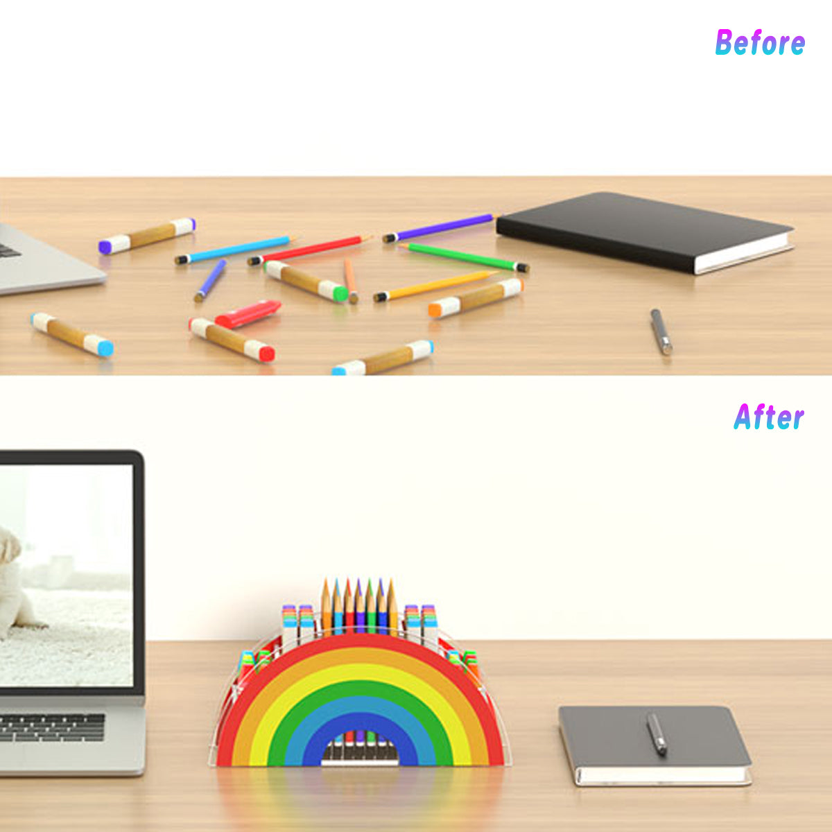 Desktop Organiser Rainbow 5-Compartment Plastic Stationery Box