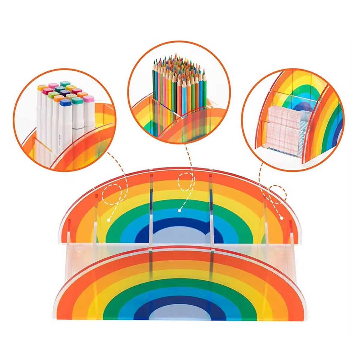 Desktop Organiser Rainbow 5-Compartment Plastic Stationery Box