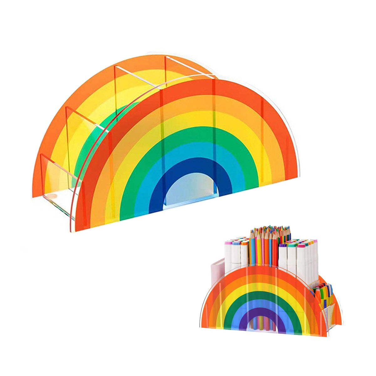 Desktop Organiser Rainbow 5-Compartment Plastic Stationery Box