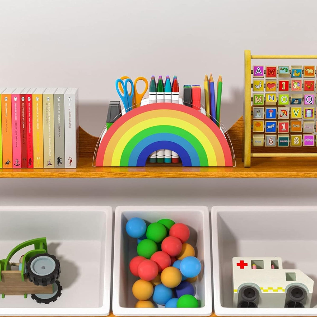 Desktop Organiser Rainbow 5-Compartment Plastic Stationery Box