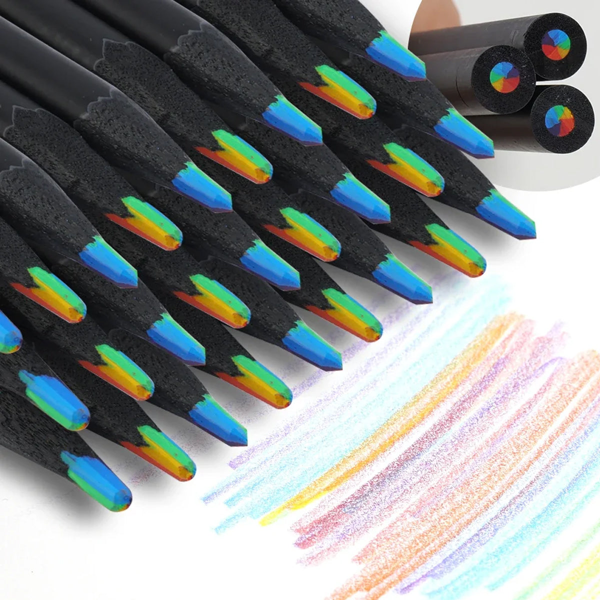 16 Pcs Rainbow Colour Pencils Multicolour Gradient Black Barrel