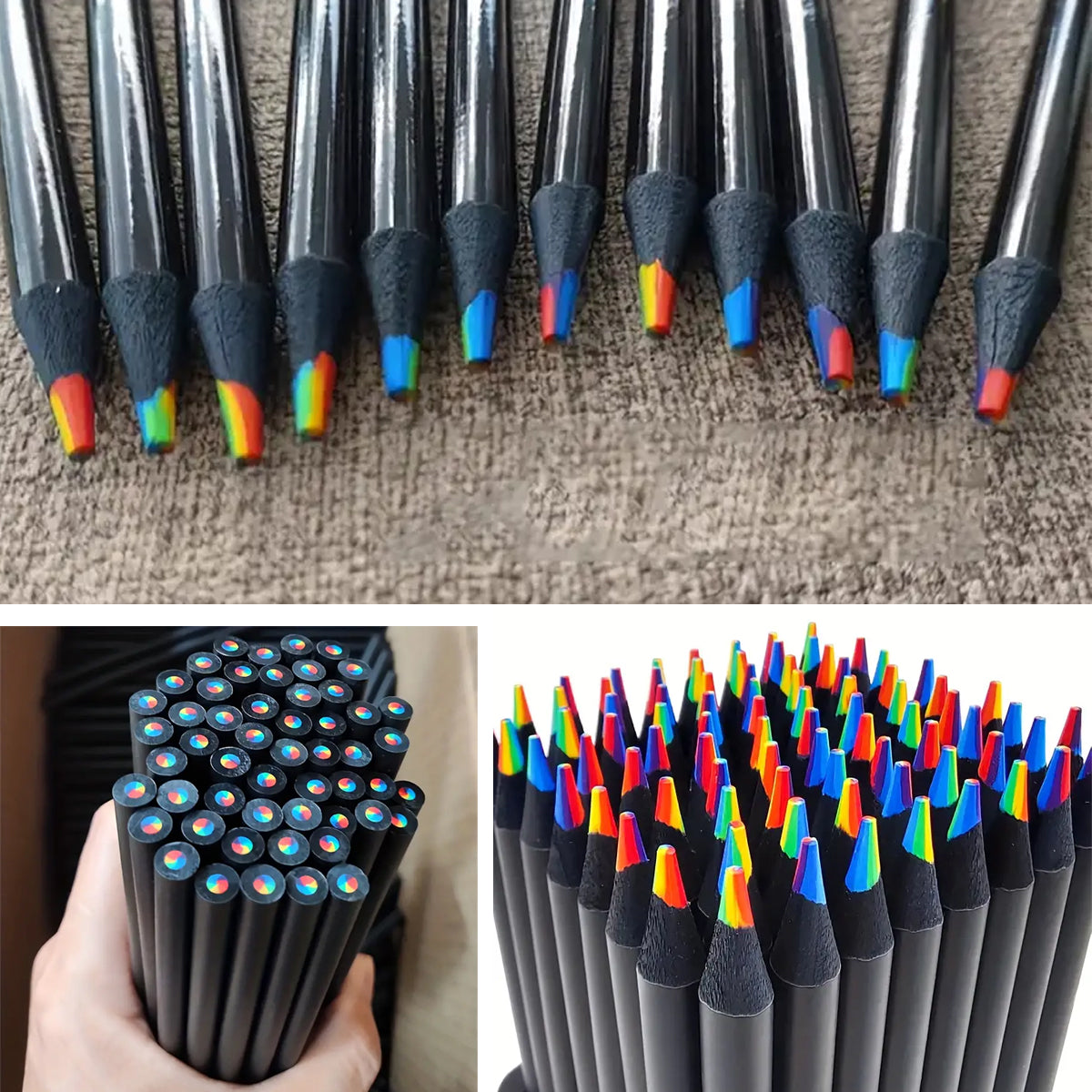 16 Pcs Rainbow Colour Pencils Multicolour Gradient Black Barrel