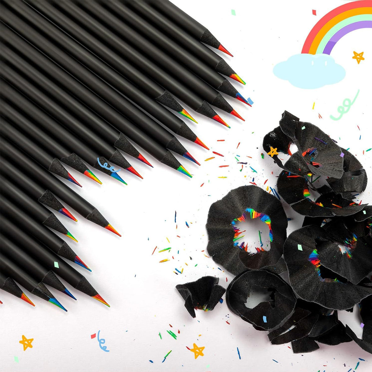 16 Pcs Rainbow Colour Pencils Multicolour Gradient Black Barrel