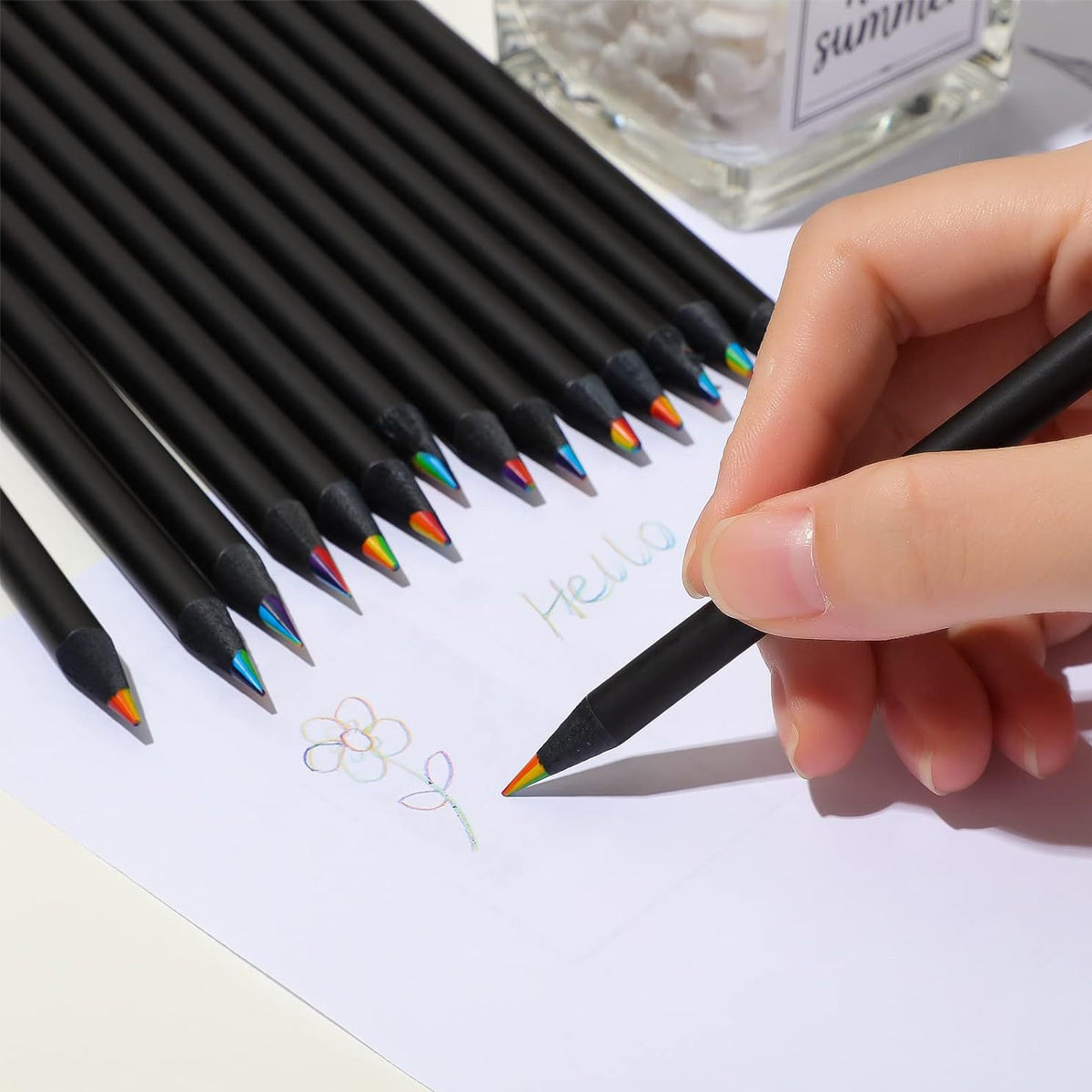 16 Pcs Rainbow Colour Pencils Multicolour Gradient Black Barrel