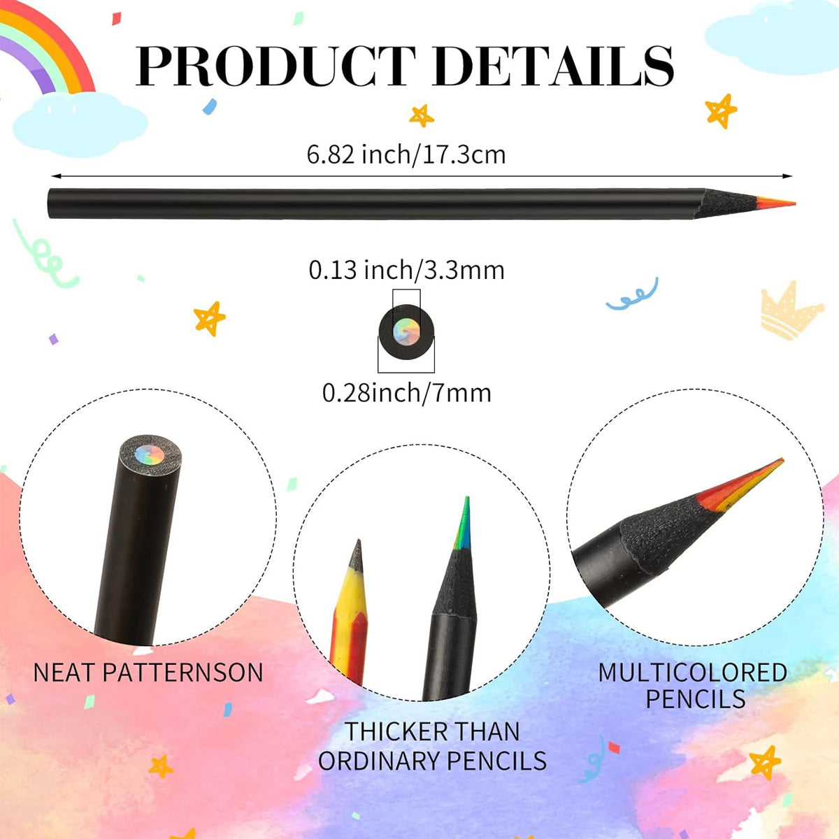 16 Pcs Rainbow Colour Pencils Multicolour Gradient Black Barrel