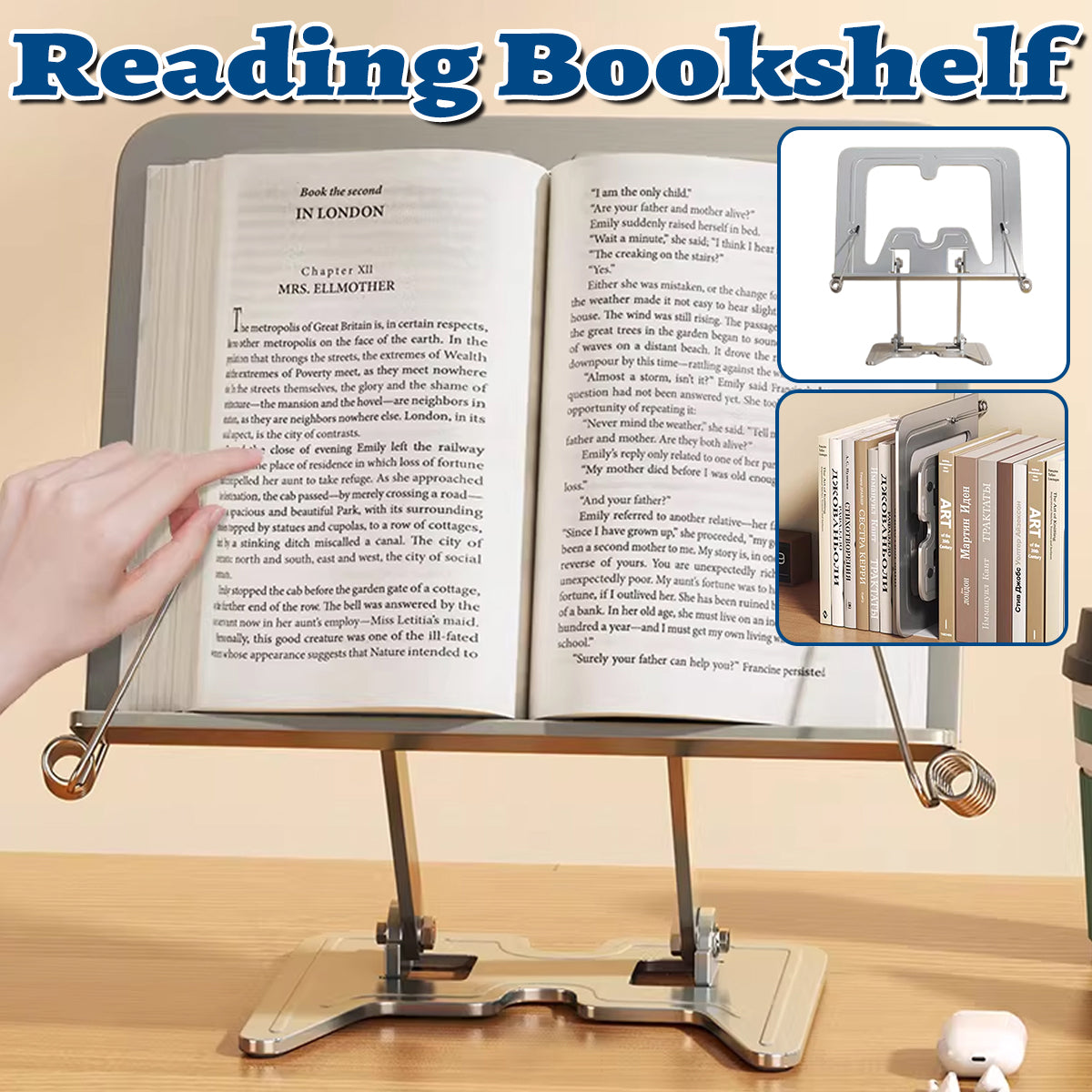 Silver Metal Book Stand Adjustable Foldable Reading