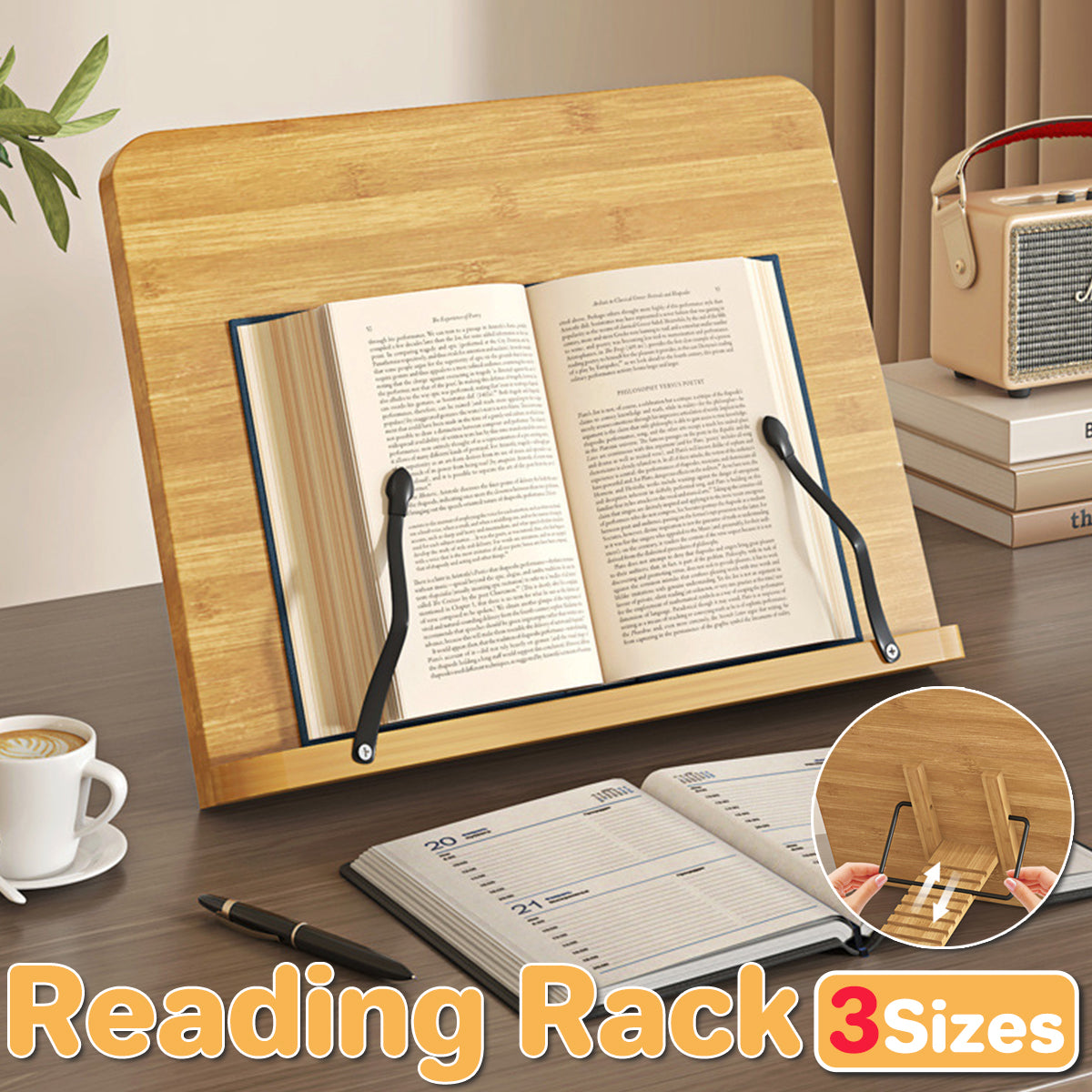 Wooden Adjustable Reading Stand Book Holder with 8 Angles