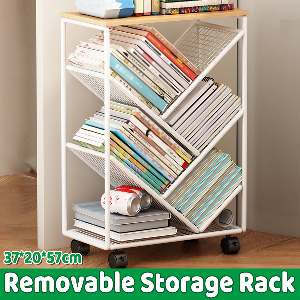 Mobile Wheeled Small Bookshelf Floor Storage Rack
