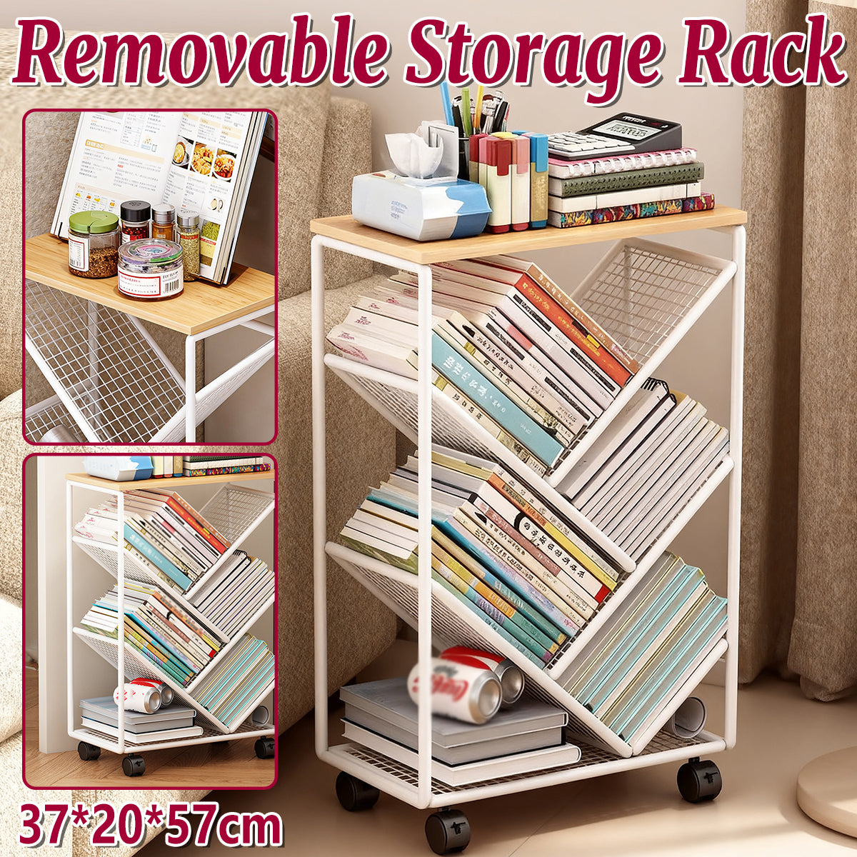 Mobile Wheeled Small Bookshelf Floor Storage Rack