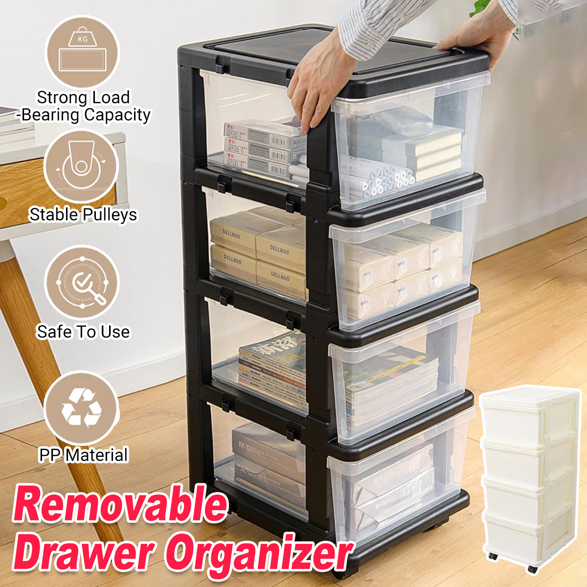 4-Tier Drawer Storage Cabinet with Locking Wheels