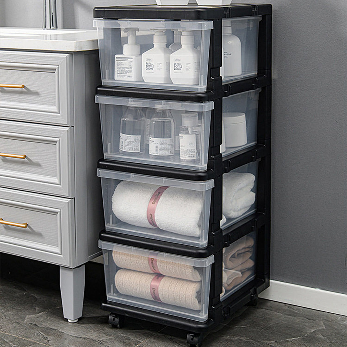 4-Tier Drawer Storage Cabinet with Locking Wheels