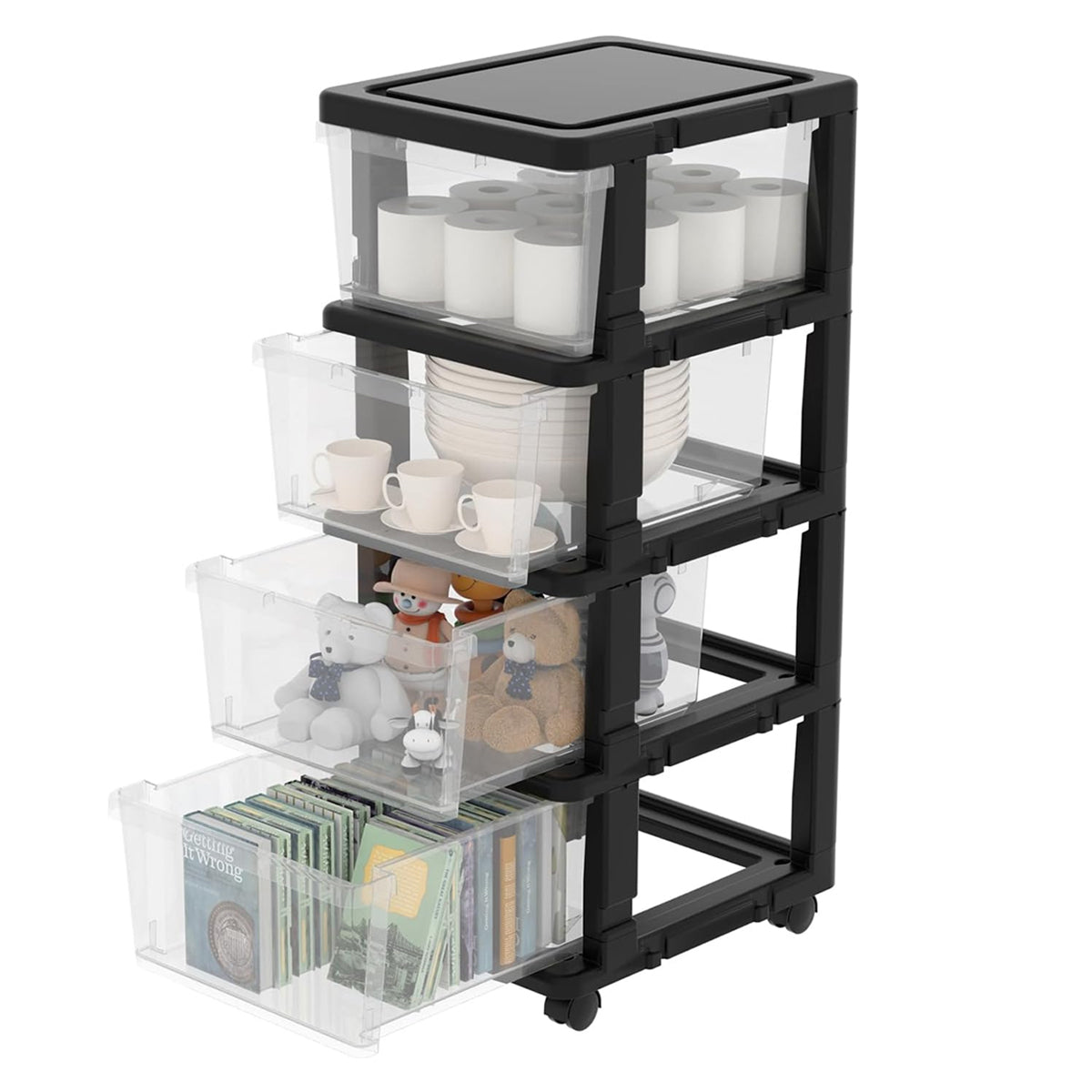 4-Tier Drawer Storage Cabinet with Locking Wheels