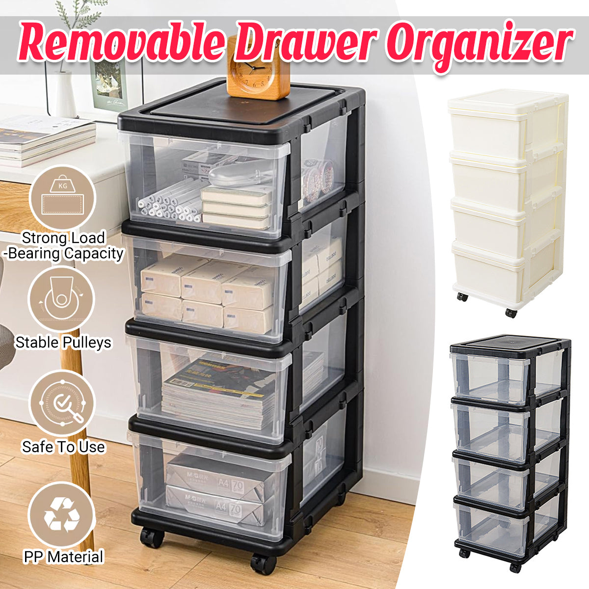 4-Tier Drawer Storage Cabinet with Locking Wheels