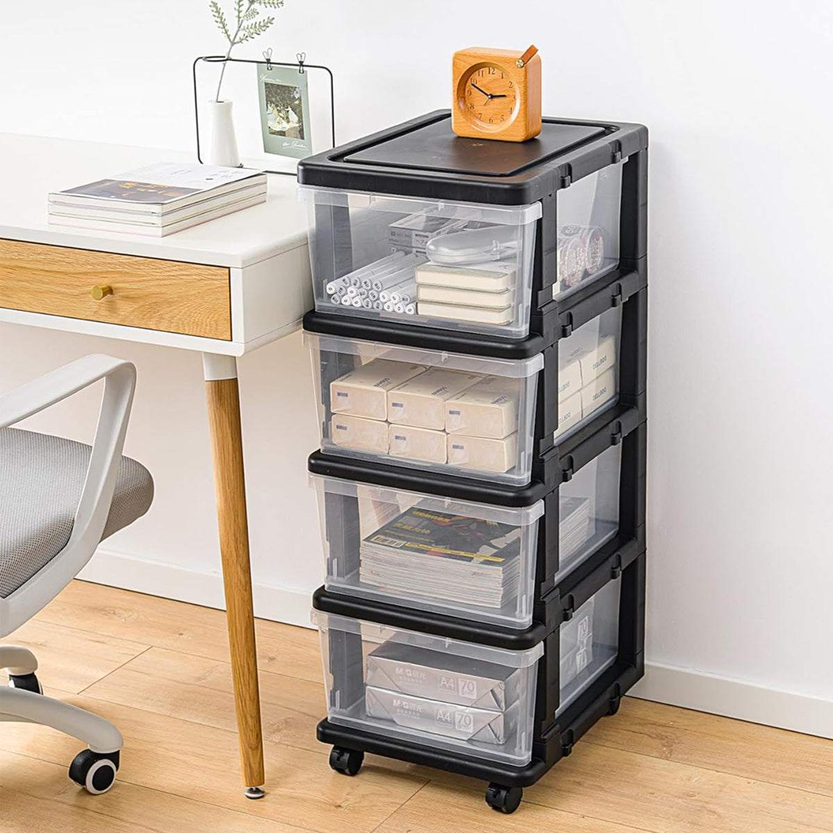 4-Tier Drawer Storage Cabinet with Locking Wheels