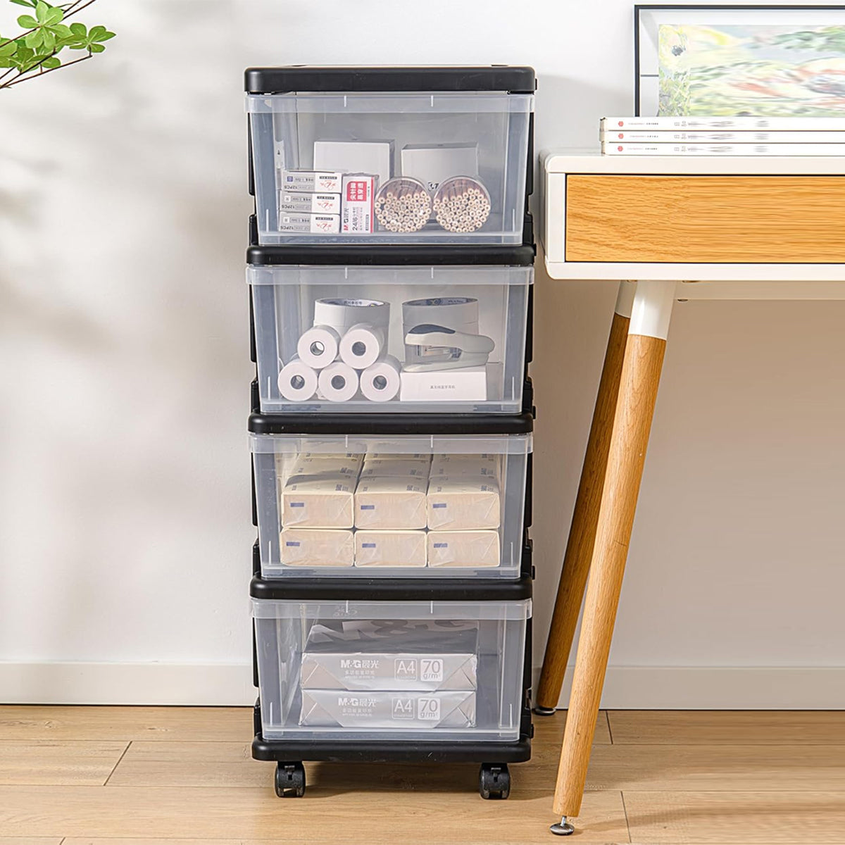 4-Tier Drawer Storage Cabinet with Locking Wheels