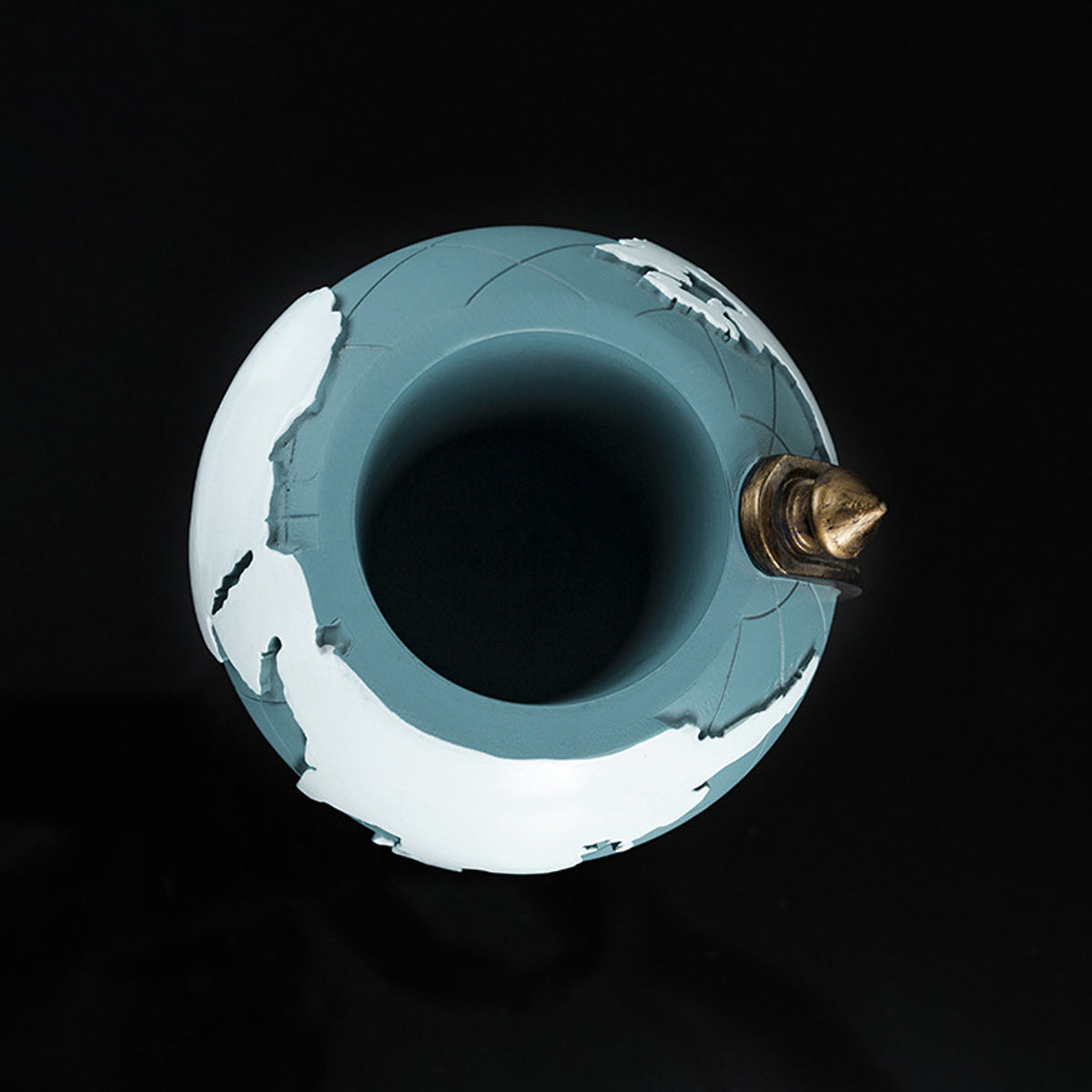 Resin Globe Pen Holder European Style Blue with Bronze Accents