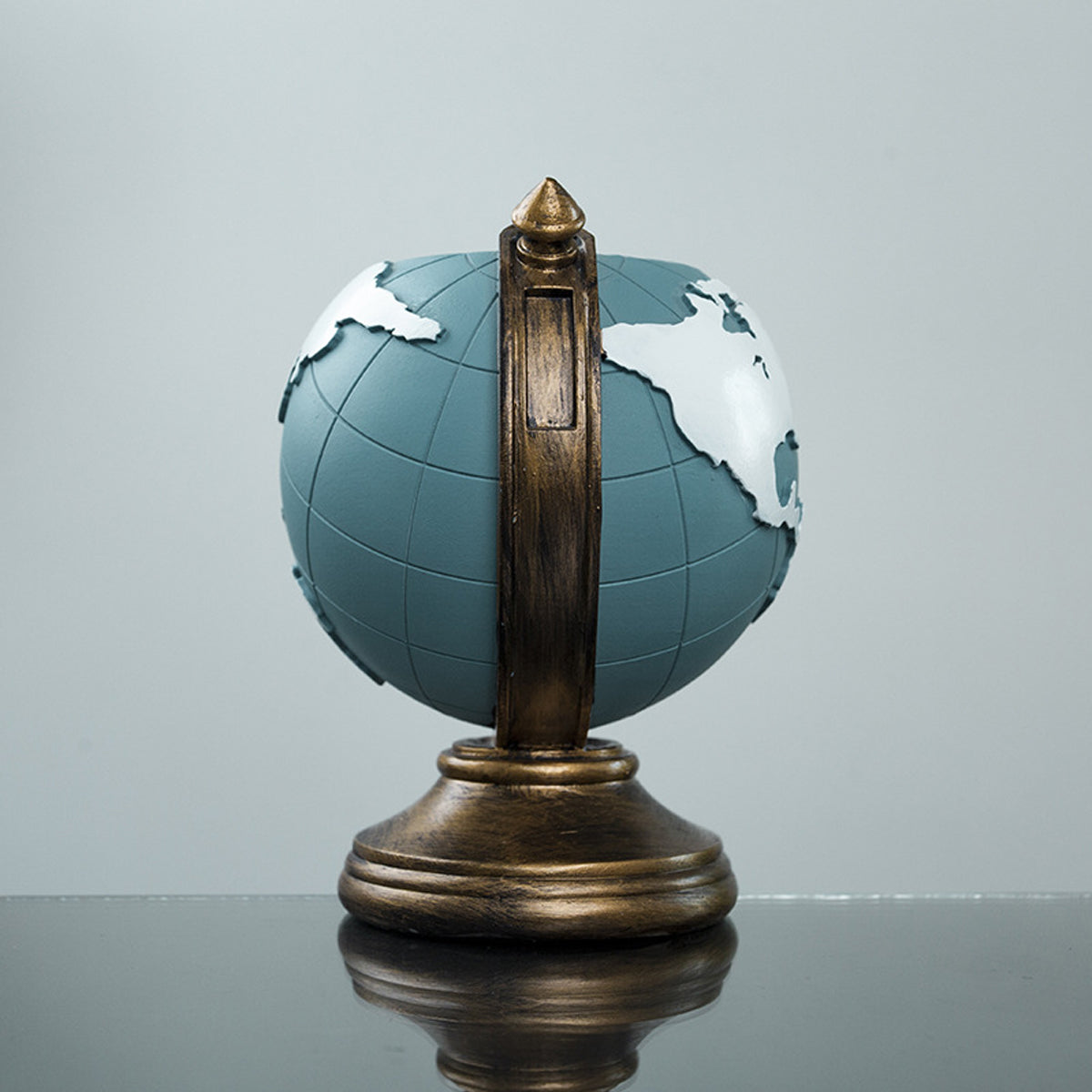 Resin Globe Pen Holder European Style Blue with Bronze Accents