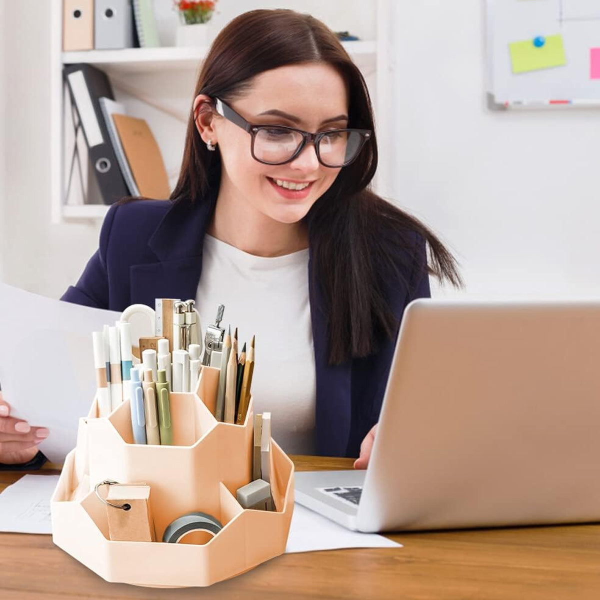 360° Rotating Pen Holder Large Capacity 9-Compartment Plastic