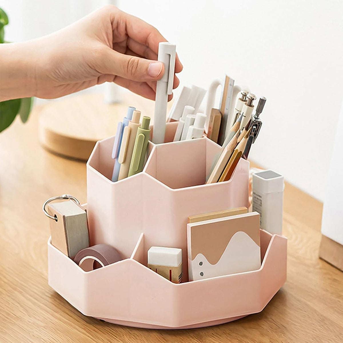 360° Rotating Pen Holder Large Capacity 9-Compartment Plastic
