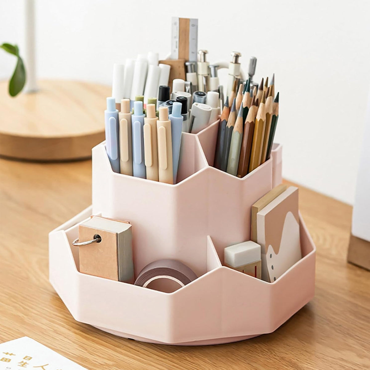 360° Rotating Pen Holder Large Capacity 9-Compartment Plastic