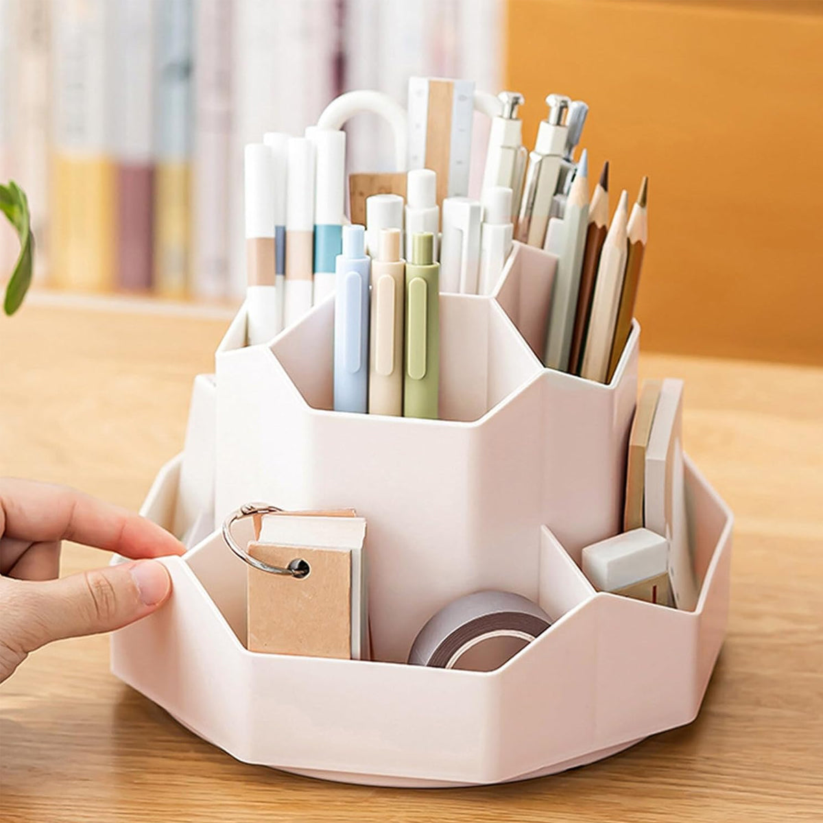 360° Rotating Pen Holder Large Capacity 9-Compartment Plastic