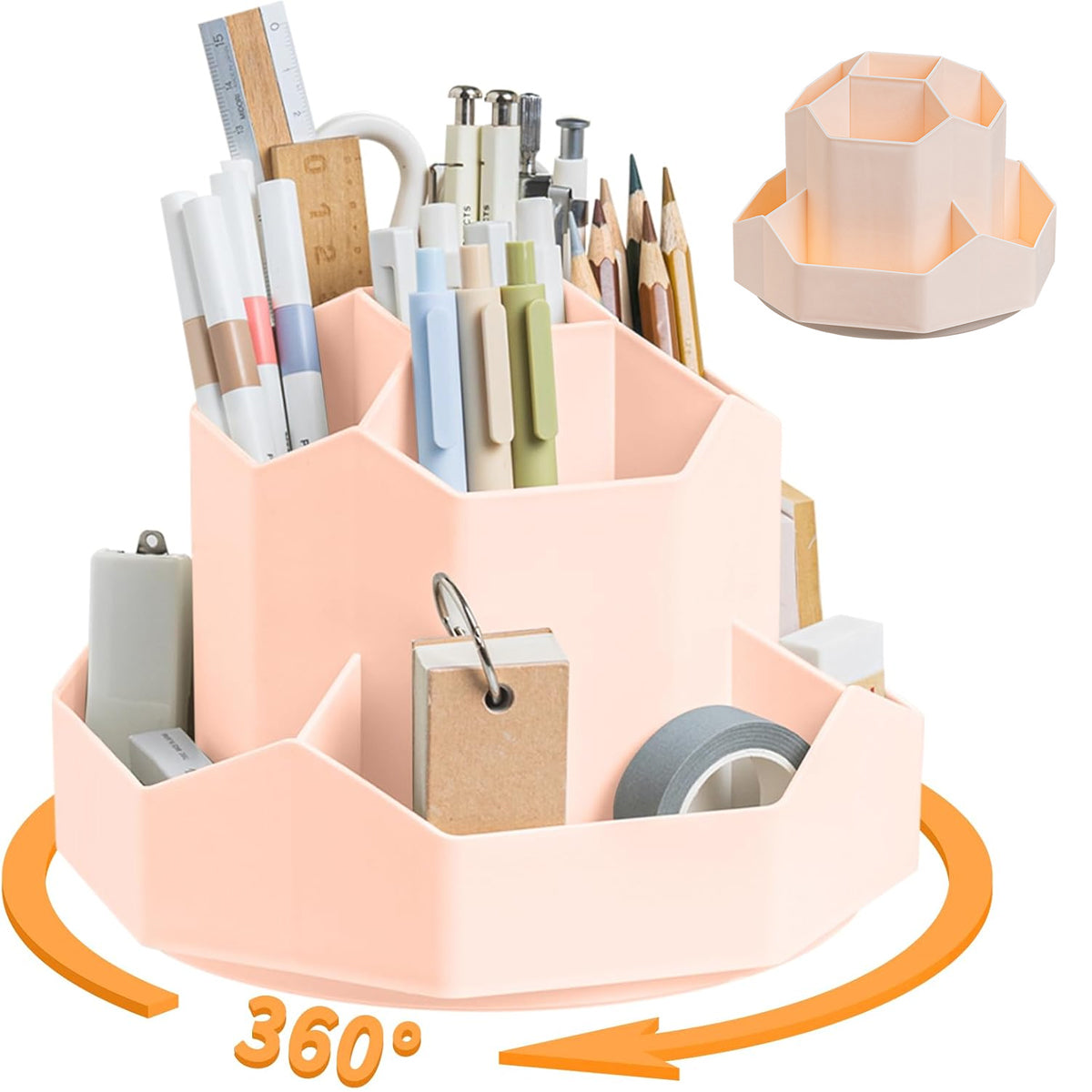 360° Rotating Pen Holder Large Capacity 9-Compartment Plastic