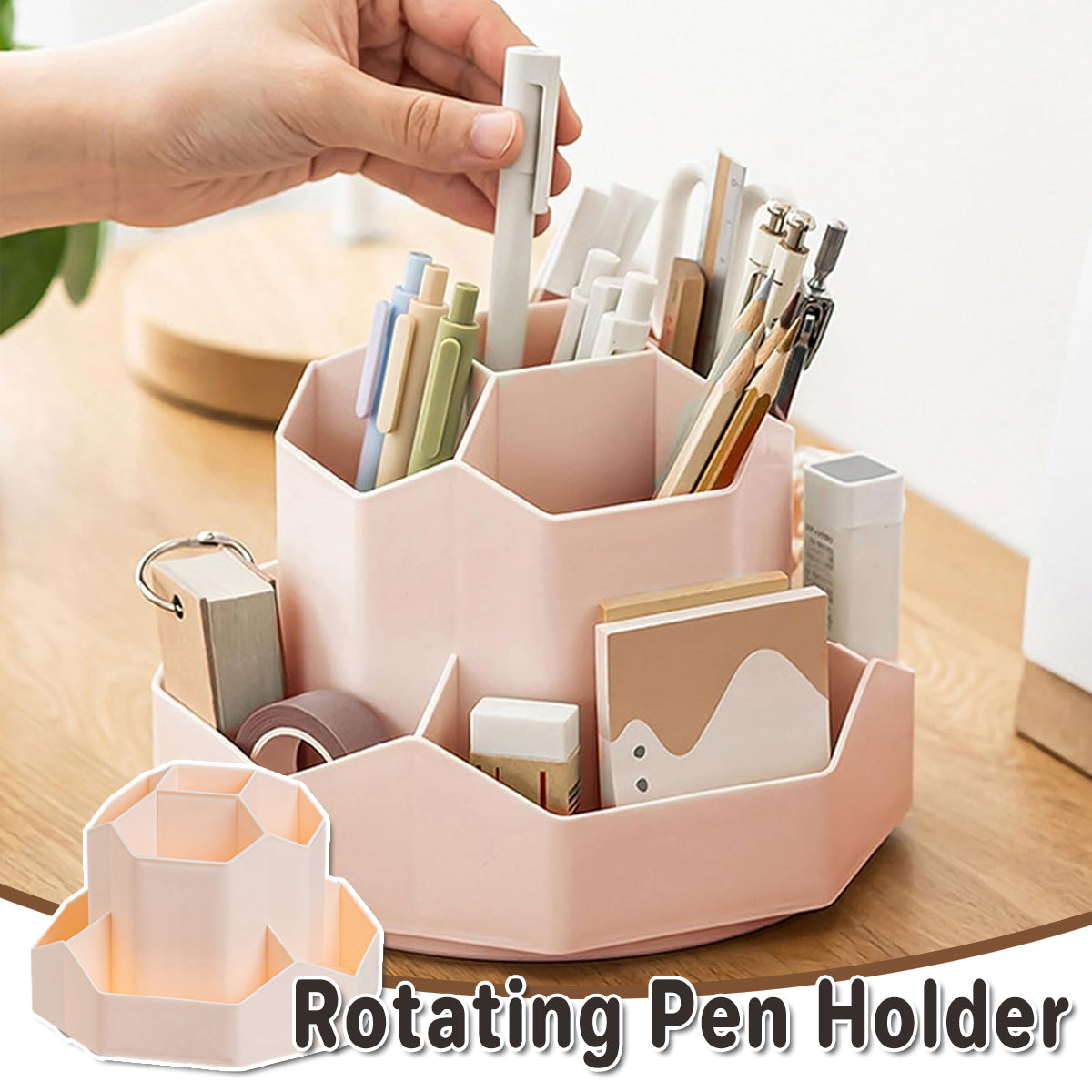 360° Rotating Pen Holder Large Capacity 9-Compartment Plastic
