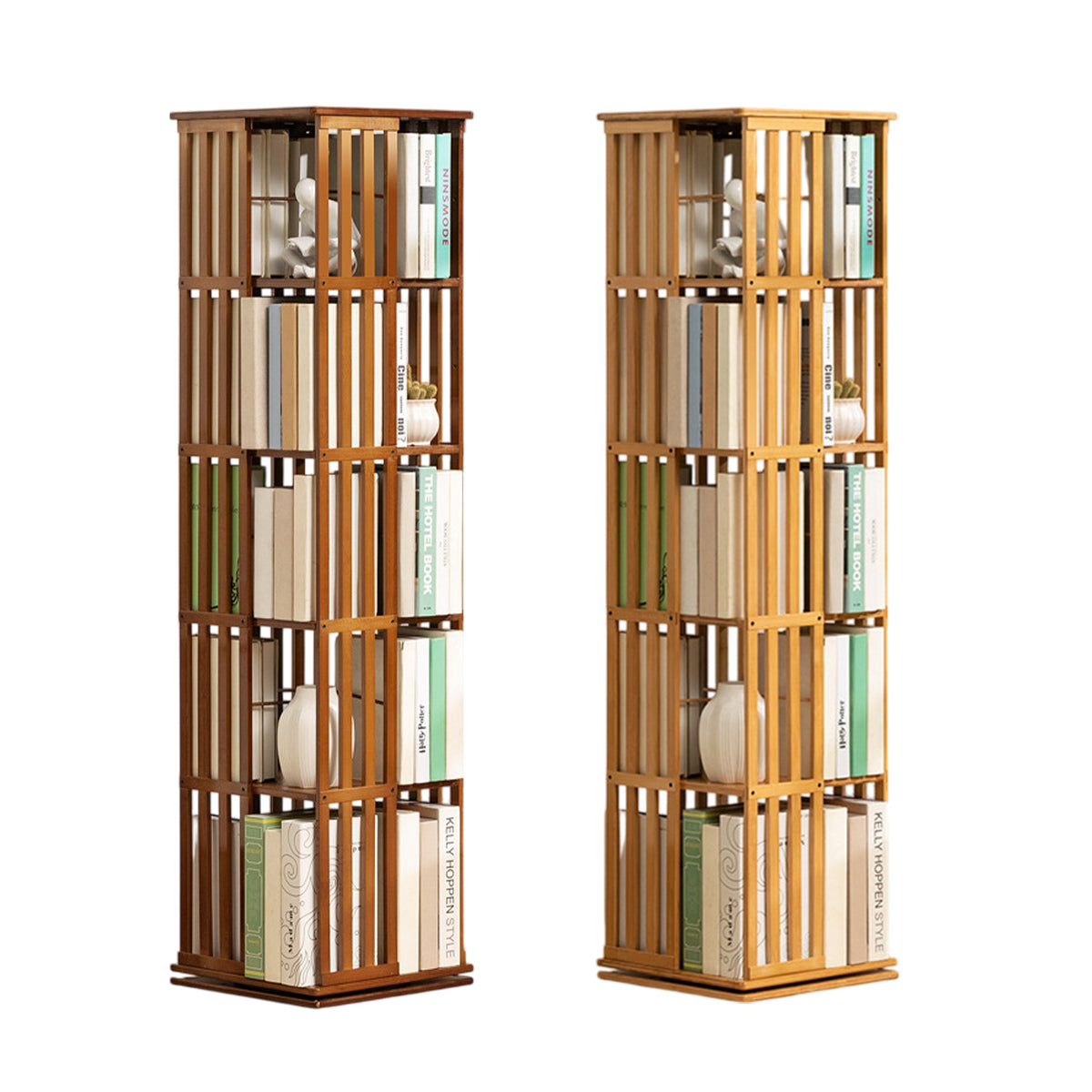 5-Shelf Rotating Bamboo Bookshelf 360 Floor Stand