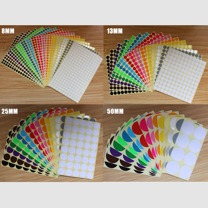 50mm Round Sticker Dots Adhesive Labels 1/5/15 Sheets