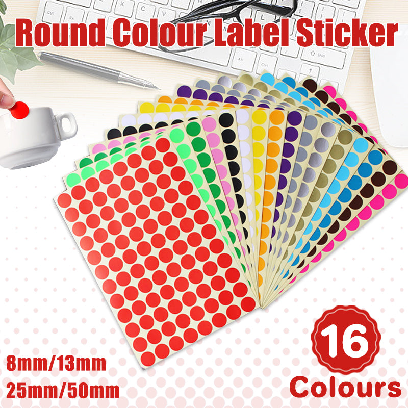 25mm Round Sticker Dots Adhesive Labels 1/5/15 Sheets