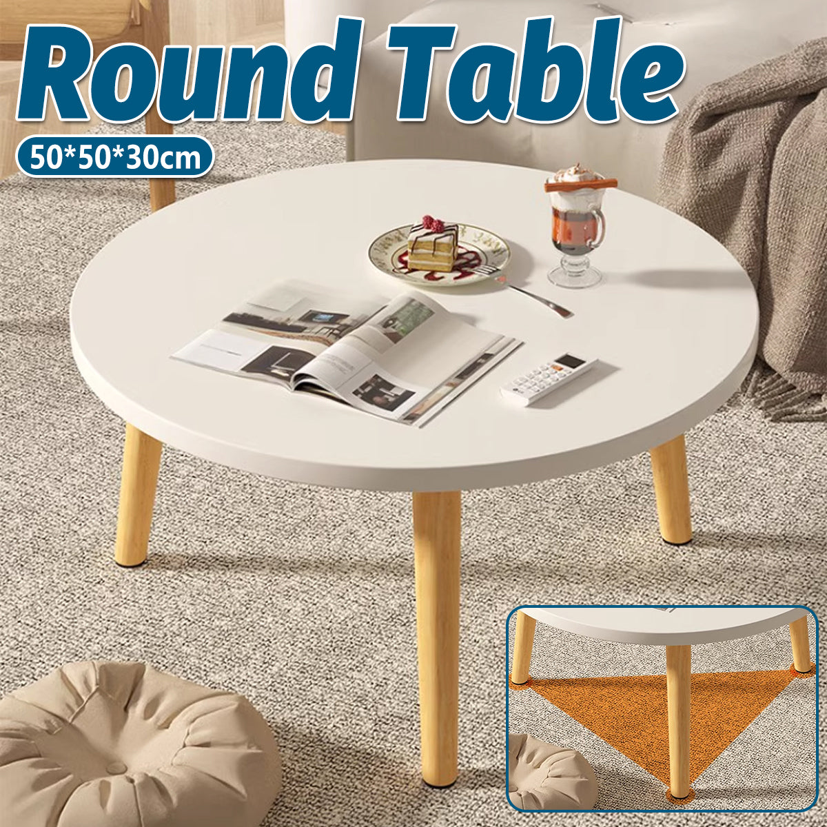 Round End Table with Solid Wood Legs and 1-Tier Design