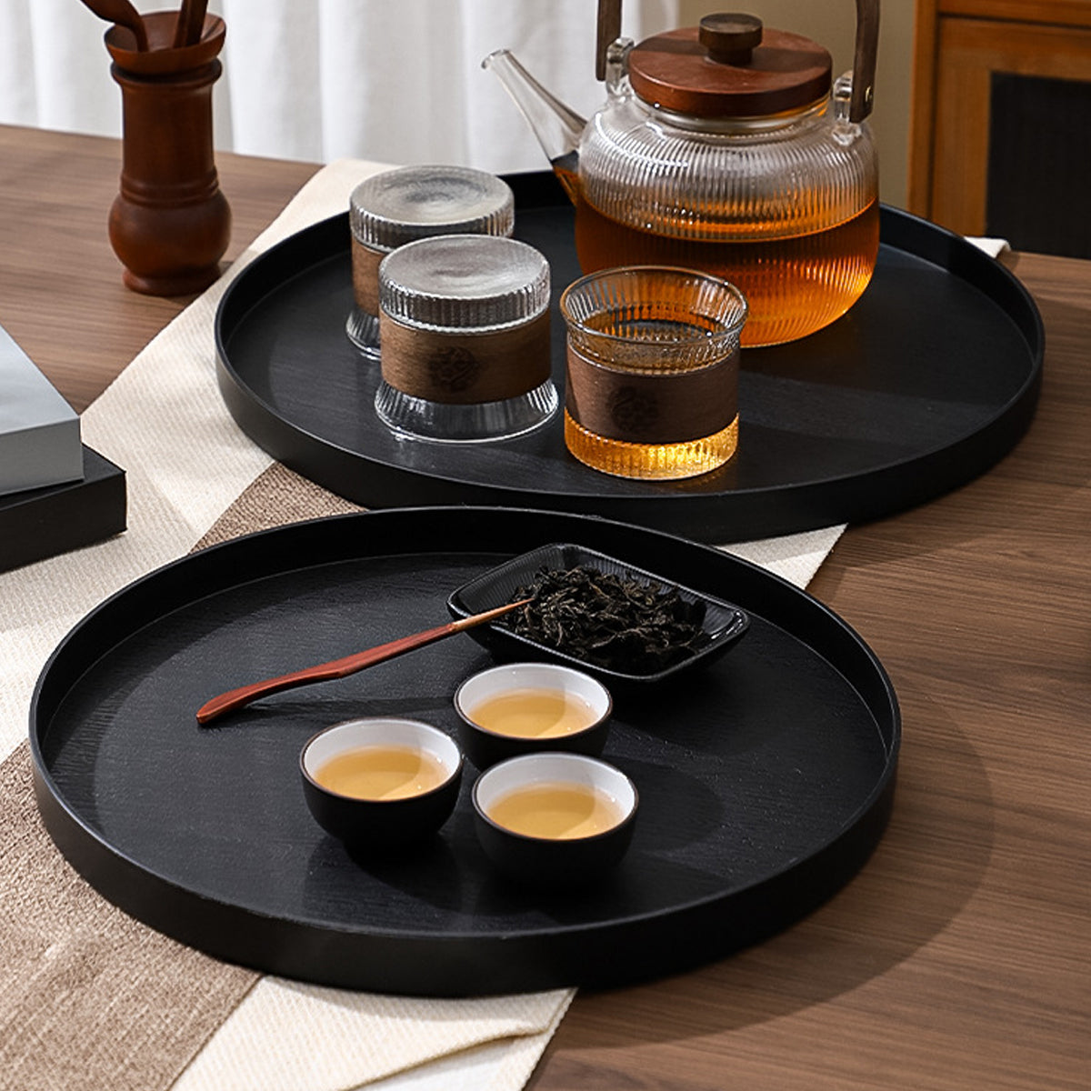 5pcs Wood Grain Round Serving Tray Set in 2 Sizes