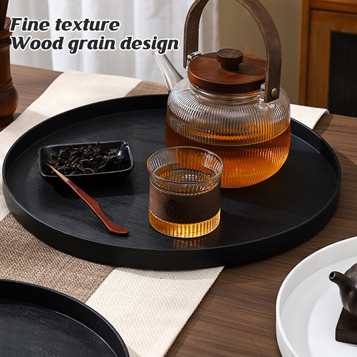 5pcs Wood Grain Round Serving Tray Set in 2 Sizes
