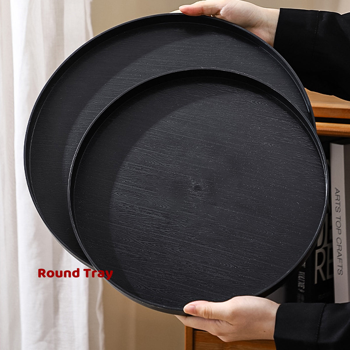 5pcs Wood Grain Round Serving Tray Set in 2 Sizes