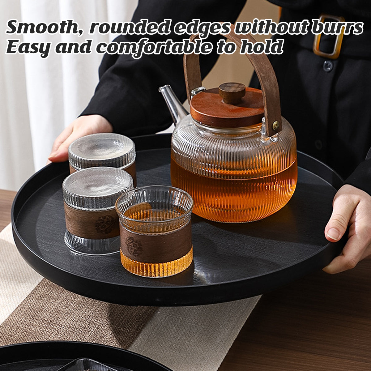 5pcs Wood Grain Round Serving Tray Set in 2 Sizes