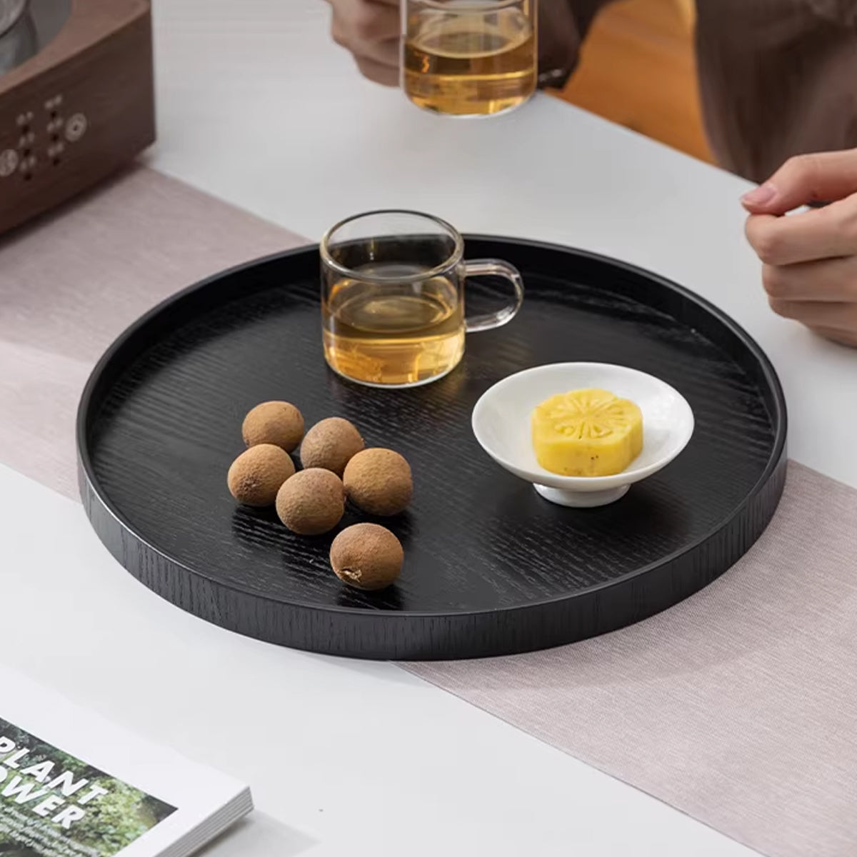 5pcs Wood Grain Round Serving Tray Set in 2 Sizes